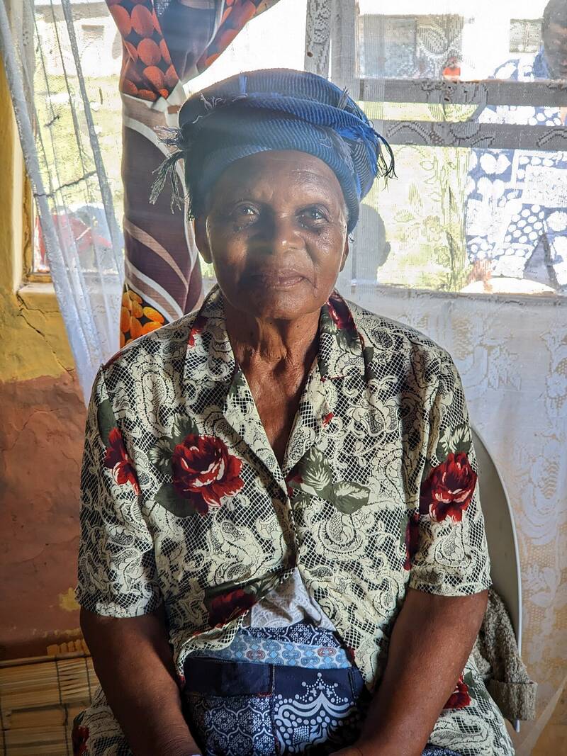 A smiling elderly woman at home